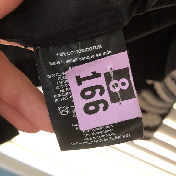 tory burch | embroidered long sleeve tunic top size 8 black v neck white beads - Picture 7 of 10